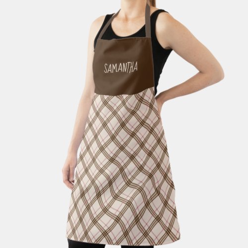 Modern trendy Scottish plaid tartan beige brown  A Apron