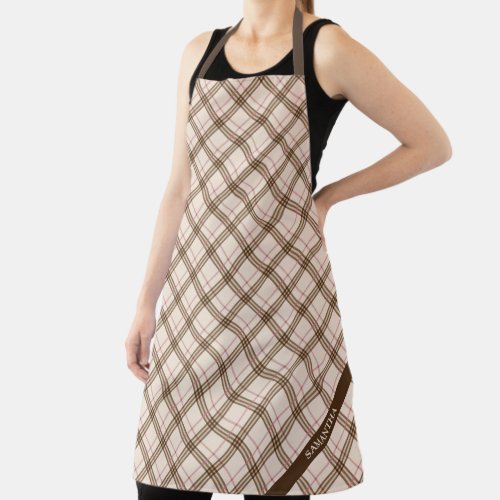 Modern trendy Scottish plaid tartan beige brown  Apron