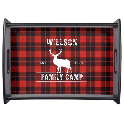 Modern trendy Scottish plaid tartan red black  Serving Tray