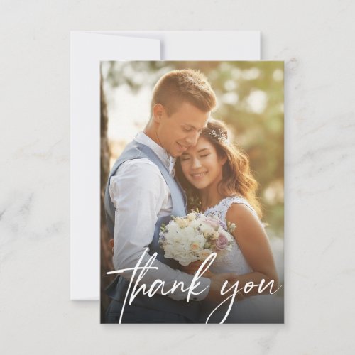 Modern Trendy Script 2 Wedding Photos  Thank You Card