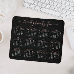 Modern Trendy Script Black Rose Gold 2025 Calendar Mouse Pad<br><div class="desc">A trendy modern calligraphy script 2025 calendar mouse pad with rose gold lettering on a black background. You can even add more text or images,  customize background color.</div>