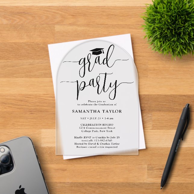 Modern Trendy Script Graduation Party Translucent  Acrylic Invitations (Insitu (Invitation Card))