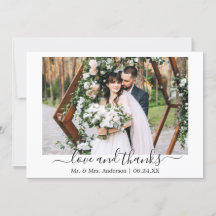 Modern Trendy Script Love Thanks Wedding Photo