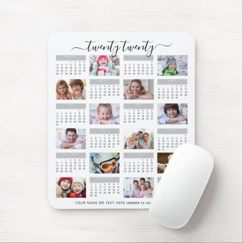 Modern Trendy Script Photo Collage 2020 Calendar Mouse Pad
