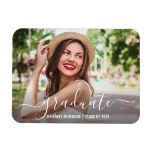 Modern Trendy Script Photo Graduation Magnet