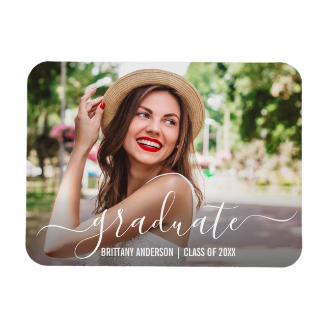 Modern Trendy Script Photo Graduation Magnet (Horizontal)