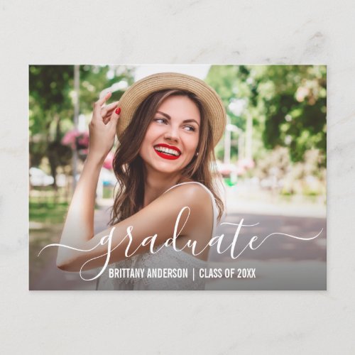 Modern Trendy Script Photo Graduation Party Invitation Postcard