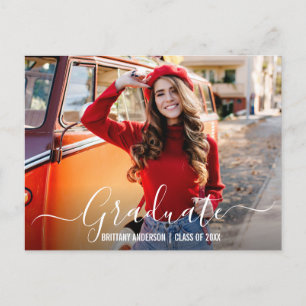 Modern Trendy Script Photo Graduation Party Invitation Postcard