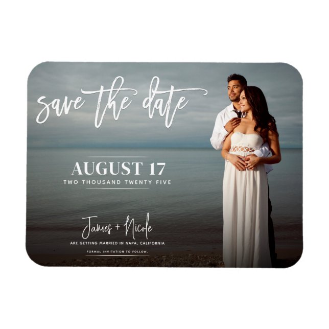 Modern Trendy Script Photo Save the Date Wedding  Magnet (Horizontal)