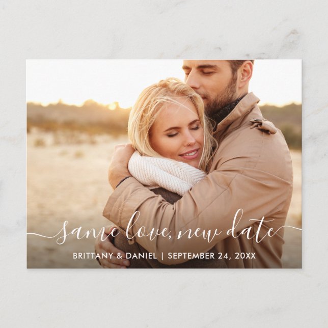 Modern Trendy Script Same Love New Date Photo Postcard (Front)