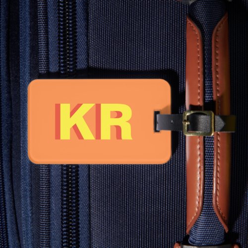 Modern Trendy Shadow Monogram Orange Personalized Luggage Tag