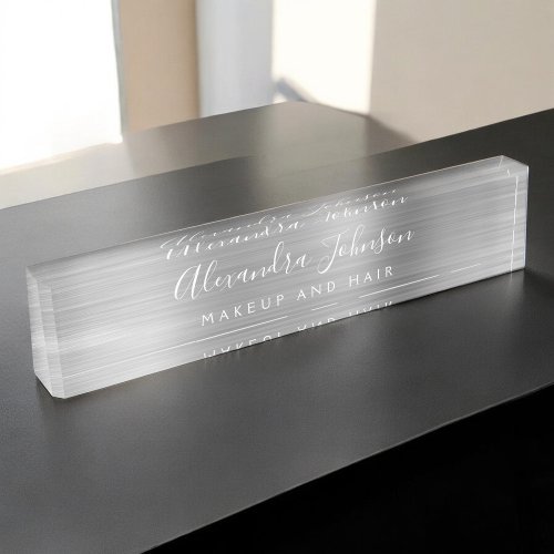 Modern Trendy Silver Makeup and Hair Beauty Desk Name Plate