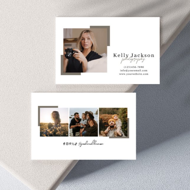 Modern Trendy Simple 4 Photos Photographer Business Card (Creator Uploaded)