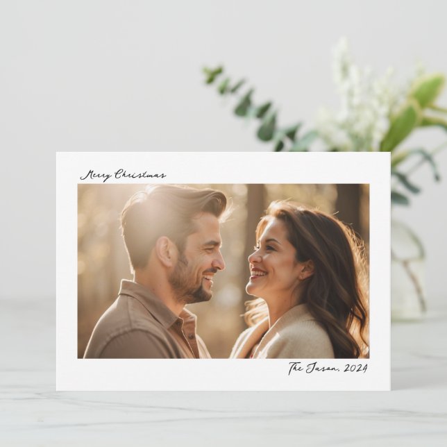 Modern Trendy simple Christmas Couple Photo Holiday Card (Standing Front)