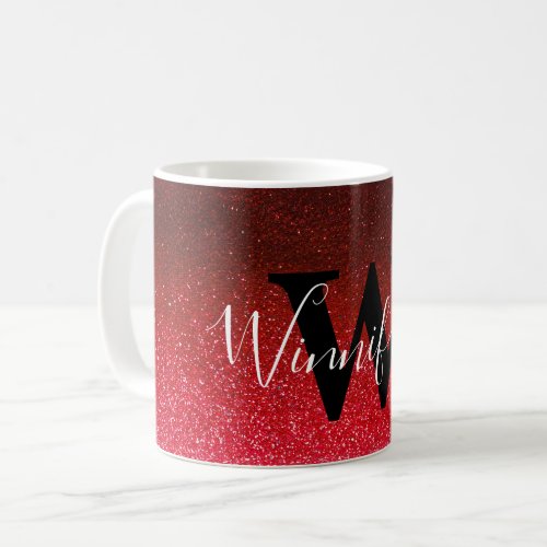 Modern Trendy Simple Monogram Black Glitter Ombre Coffee Mug