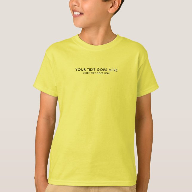Modern Trendy Small Font Template Kids Boys Yellow T-Shirt (Front)
