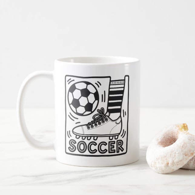 Modern Trendy Soccer Ball Football  Coffee Mug (With Donut)