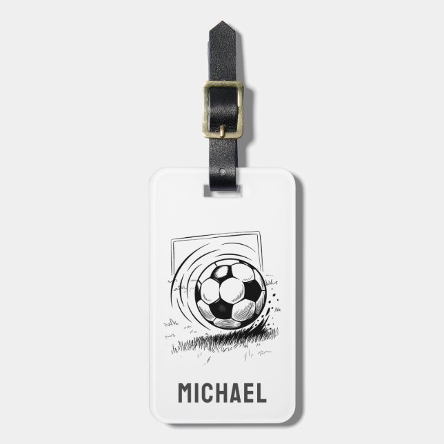 Modern Trendy Soccer Ball Football Personalized    Luggage Tag (Front Vertical)