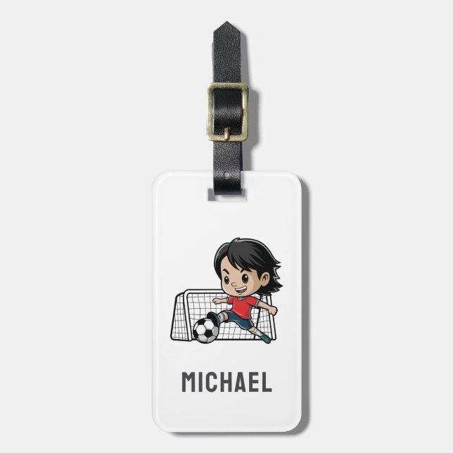 Modern Trendy Soccer Ball Football Personalized Luggage Tag (Front Vertical)