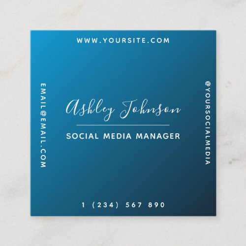 Modern  Trendy Social Media Blue Ombre Gradient  Square Business Card