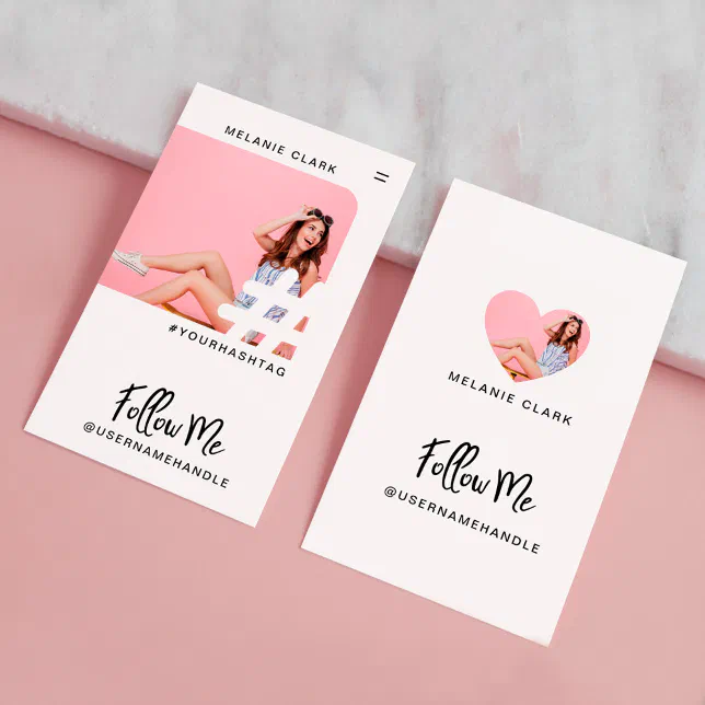 Modern Trendy Social Media Follow Me Hashtag Photo Business Card Zazzle