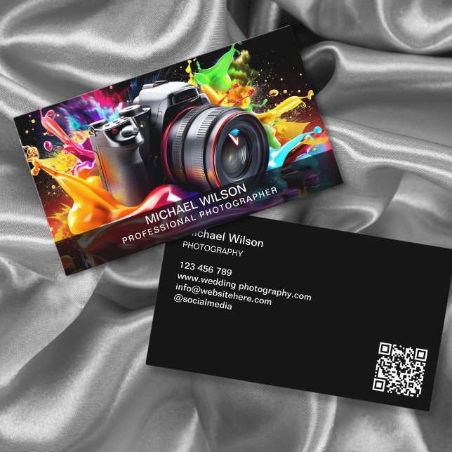 Modern Trendy Social Media Photographer QR Code Business Card (Creator Uploaded)