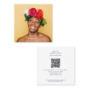 Modern Trendy Stylish Full Photo QR Code Square Business Card