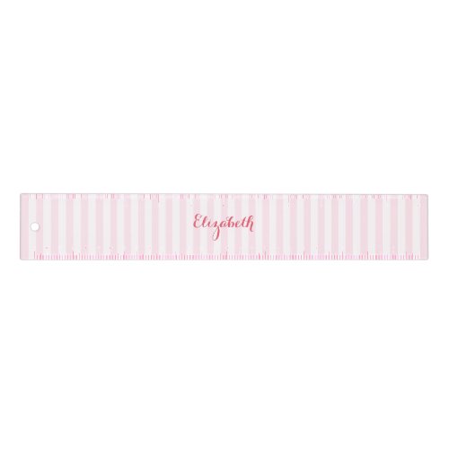 Modern Trendy Stylish Pink White Stripes Monogram Ruler