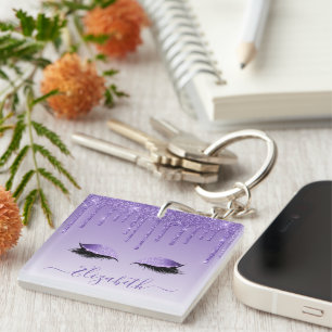 Modern Trendy Stylish Purple Glitter Lashes Keychain