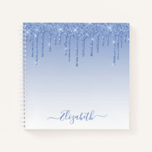 Modern Trendy Stylish Script Dusty Blue Glitter Notebook