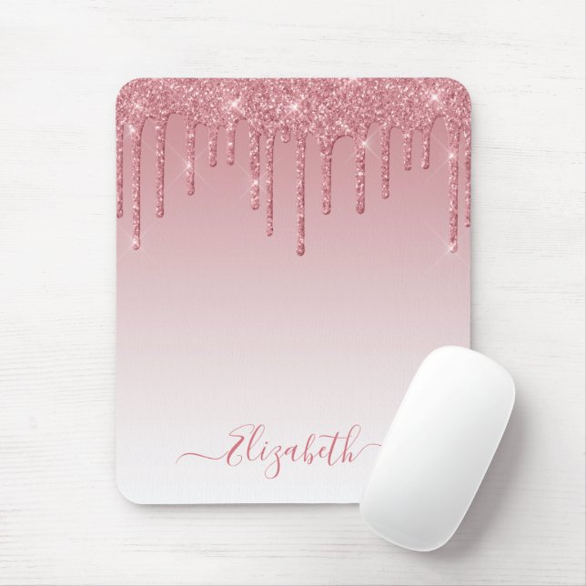 Modern Trendy Stylish Script Dusty Pink Glitter Mouse Pad (With Mouse)