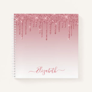 Modern Trendy Stylish Script Dusty Pink Glitter Notebook