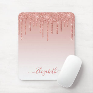 Modern Trendy Stylish Script Glitter Rose Gold Mouse Pad