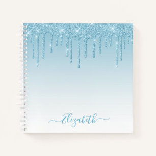 Modern Trendy Stylish Script Light Blue Glitter Notebook