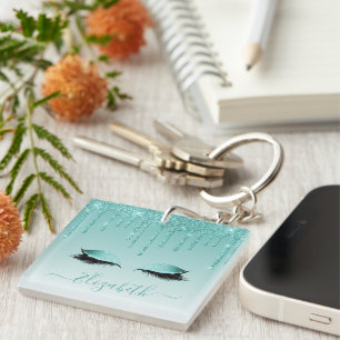 Modern Trendy Stylish Teal Glitter Lashes Keychain