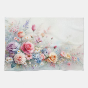 Modern Trendy Stylish Watercolor Flowers Kitchen Towel