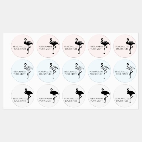 Modern Trendy Stylized Flamingos Waterproof Round Kids Labels