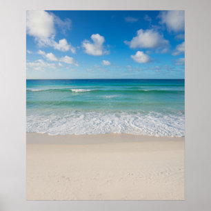 Modern Trendy Summer Bright Blue Calm Ocean Shore Poster