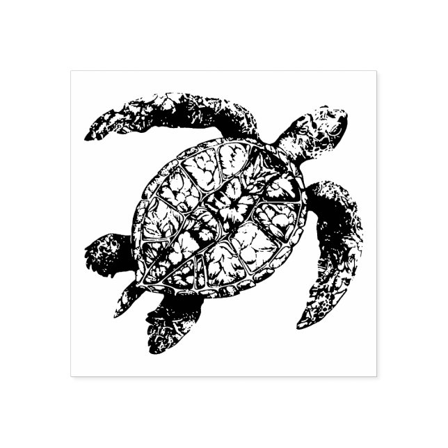Modern Trendy Summer Sea Turtle Ocean Nautical     Rubber Stamp (Imprint)