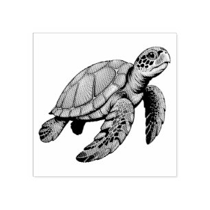 Modern Trendy Summer Sea Turtle Ocean Nautical     Rubber Stamp