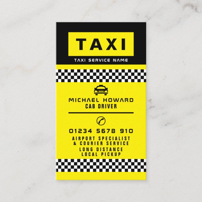 Modern & Trendy Taxi Cab Driver Business Card (Front)