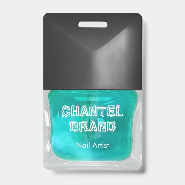 Modern trendy teal nail polish beautician salon  badge (Front)