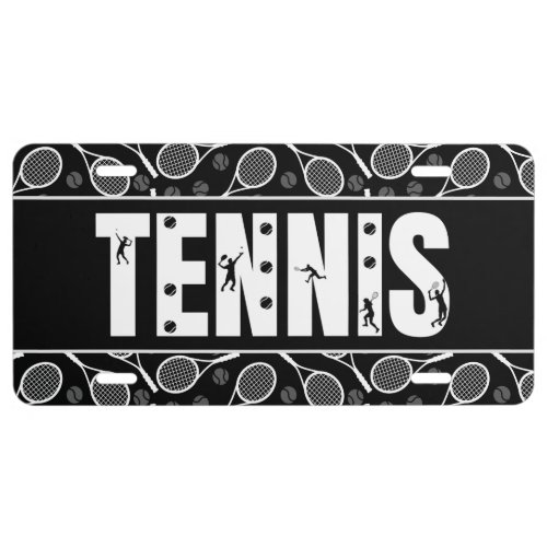 Modern Trendy Tennis Typography Text Black  White License Plate