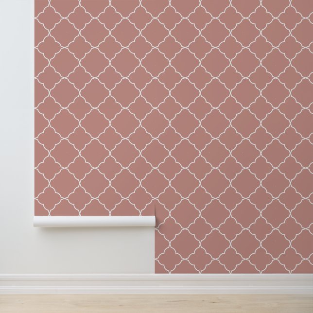 Modern Trendy Terracotta Quatrefoil Wallpaper (Application)