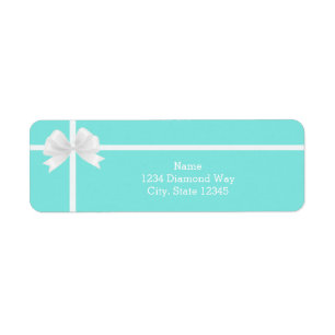 Modern Trendy Turquoise Blue Bling Diamond Bow Label