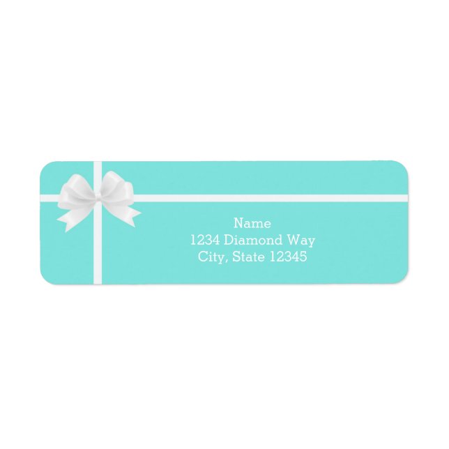 Modern Trendy Turquoise Blue Bling Diamond Bow Label (Front)