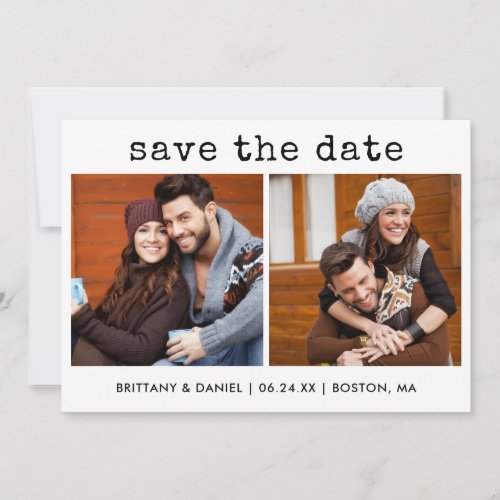 Modern Trendy Typewriter Text 2 Photos Save The Date