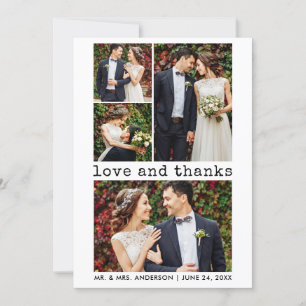 Modern Trendy Typewriter Text Wedding 4 Photo Thank You Card