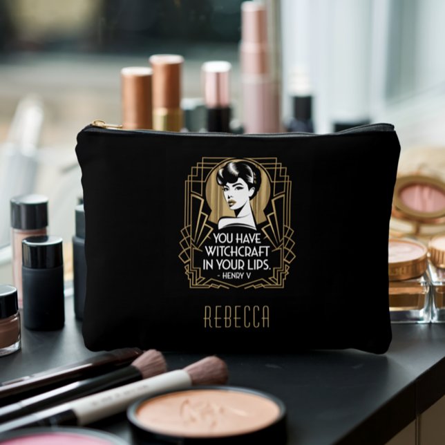 Modern Trendy Typography Quote Black Gold Accessory Pouch (Creator Uploaded)