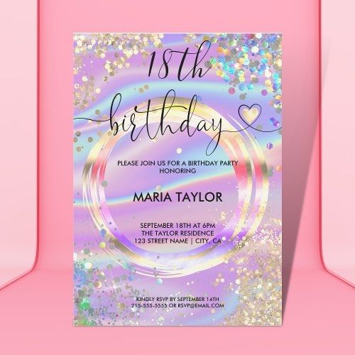 Modern Trendy Unique Holographic Any Birthday Invitation